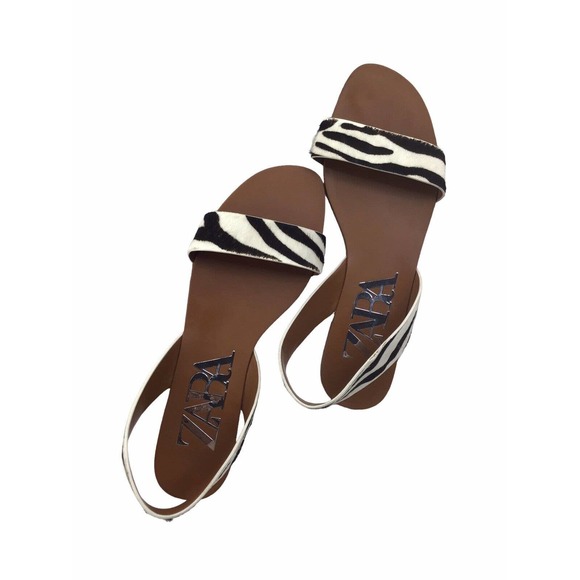 ZARA LADIES ZEBRA ANIMAL PRINT FLAT SANDALS SIZE 38-7M - Picture 3 of 10